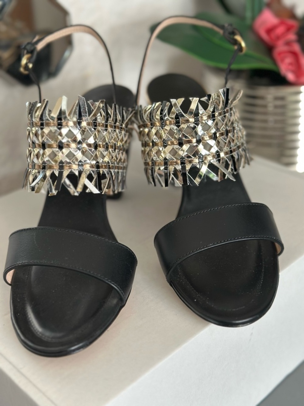 Rodo Black Heeled Sandals with Silver Metallic Fringe - Picture 7 of 10